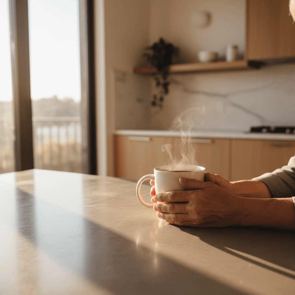 Senior in modern independent living apartment