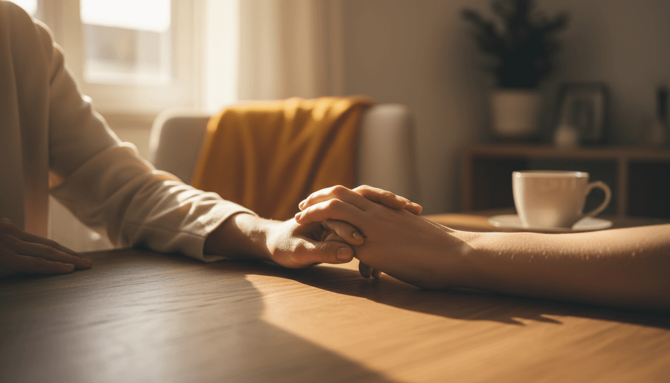 Two hands clasped together in a moment of trust and connection